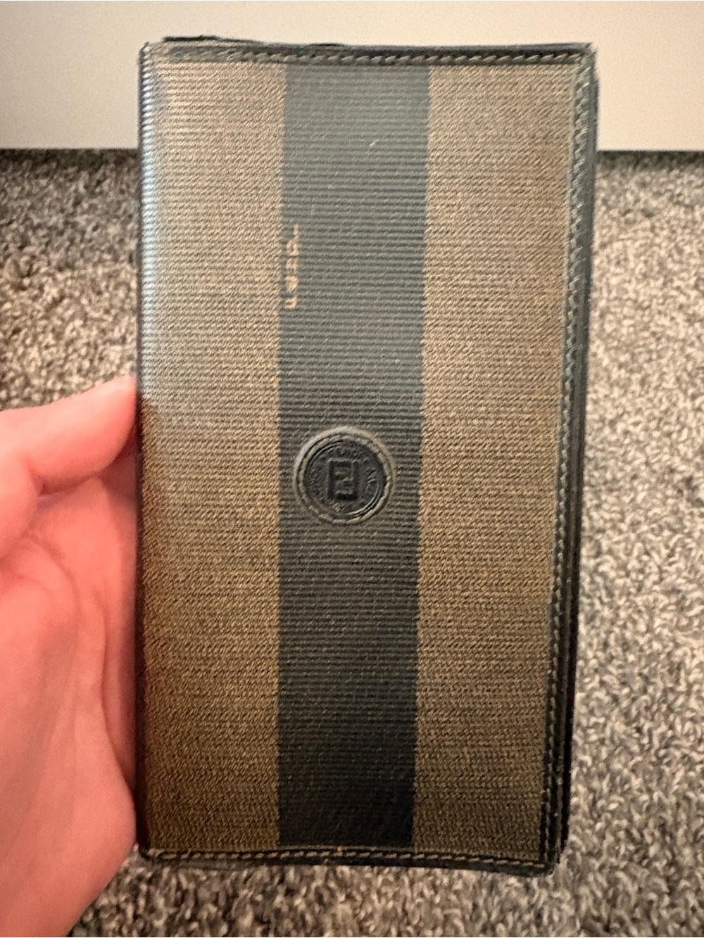 Fendi PEQUIN Tobacco and Black Stripe Long Card Holder Wallet with COA